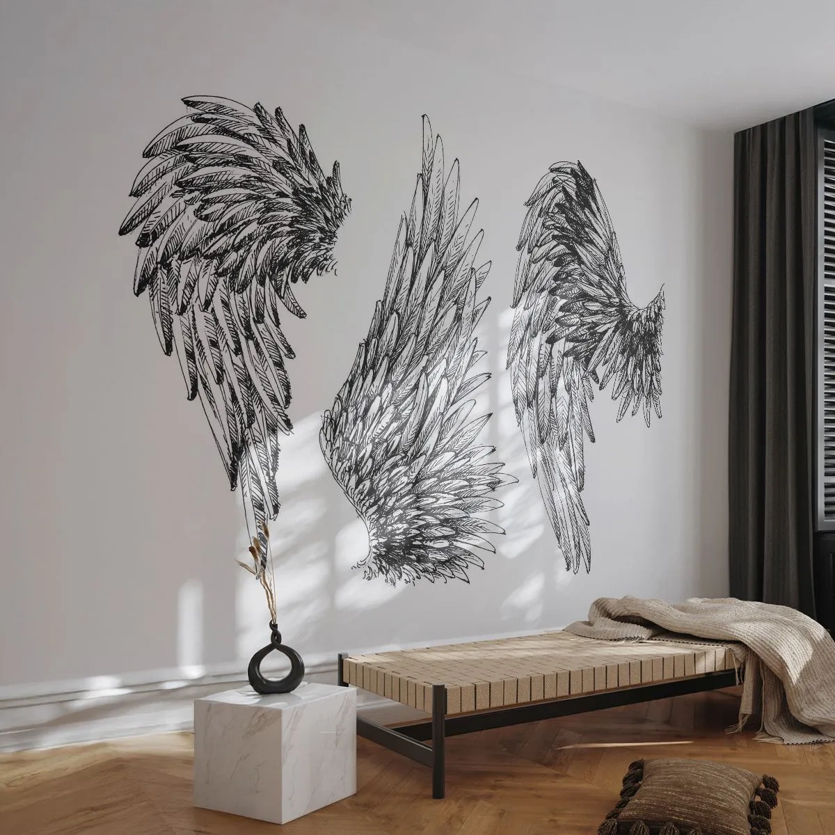 Papier Peint Photo Standard Eco - Et tu peux devenir un ange - Plume d'oiseau, Ailes, Graphique - 450x315 cm
