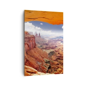 Impression sur toile - Image sur toile - Canyon vu à travers une fenêtre rocheuse aux tons rocheux chauds - 80x120cm - Sculpté par la nature elle-même - Décoration murale moderne pour le salon et la chambre ARTTOR