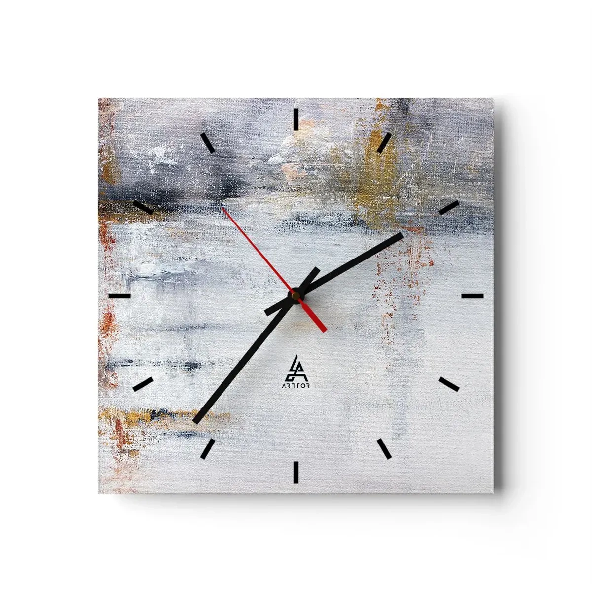 Horloge murale - Pendule murale - Un paysage abstrait aux accents flous de gris et d'or. - 30x30cm - Derrière l'air un rideau - Décoration murale moderne pour le salon et la chambre ARTTOR
