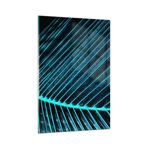 Impression sur verre - Image sur verre - Macrophotographie d'une feuille dans les tons turquoise et bleu marine - 80x120cm - Texture verte - Décoration murale moderne pour le salon et la chambre ARTTOR