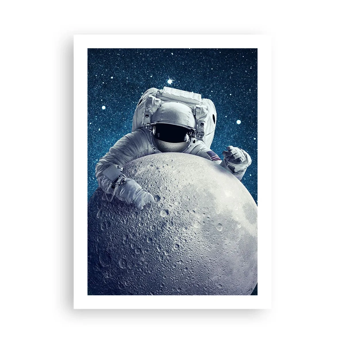 Affiche - Poster - Un astronaute tenant un morceau de lune contre un ciel étoilé. - 50x70cm - Comique de l'espace - Décoration murale moderne pour le salon et la chambre ARTTOR