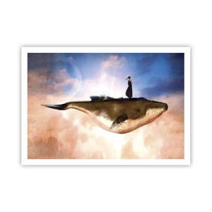 Affiche - Poster - Une scène fantastique d'une femme sur une baleine parmi les nuages - 100x70cm - Voyage irréel - Décoration murale moderne pour le salon et la chambre ARTTOR