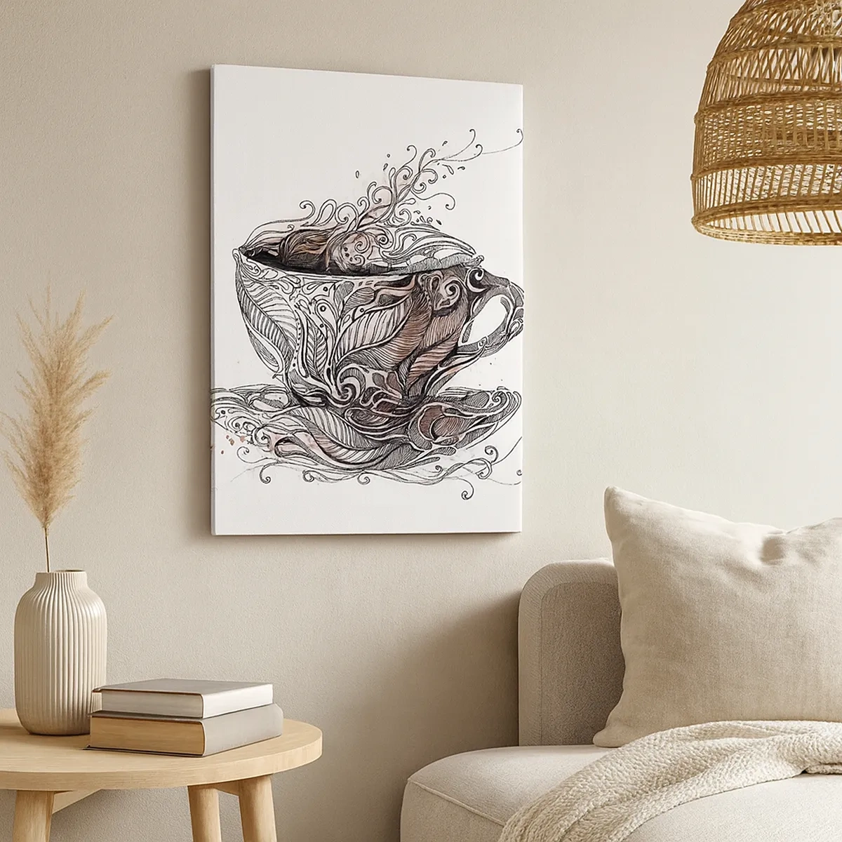 Impression sur toile - Image sur toile - Tasse à café décorative avec un motif artistique - 50x70cm - Du thé, bon pour tout - Décoration murale moderne pour le salon et la chambre ARTTOR
