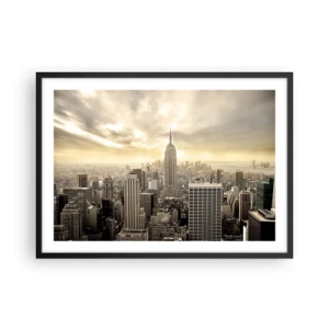 Affiche dans un cadre noir - Poster - Panorama de la ville avec vue sur l'Empire State Building - 70x50cm - New York tissé de gris - Décoration murale moderne pour le salon et la chambre ARTTOR