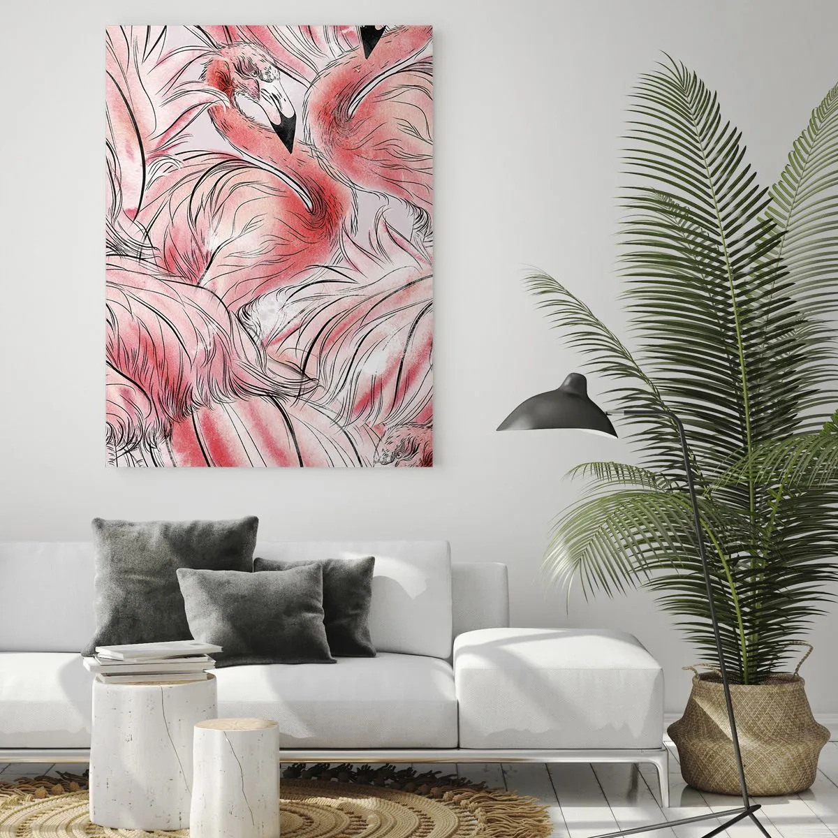 Impression sur verre - Image sur verre - Flamants roses dans un style de dessin animé décoratif - 50x70cm - Oiseau corps de ballet - Décoration murale moderne pour le salon et la chambre ARTTOR