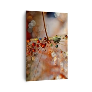 Impression sur toile - Image sur toile - Macrophotographie d'une goutte d'eau sur une plante délicate - 80x120cm - Enfilé sur un fil d'araignée - Décoration murale moderne pour le salon et la chambre ARTTOR