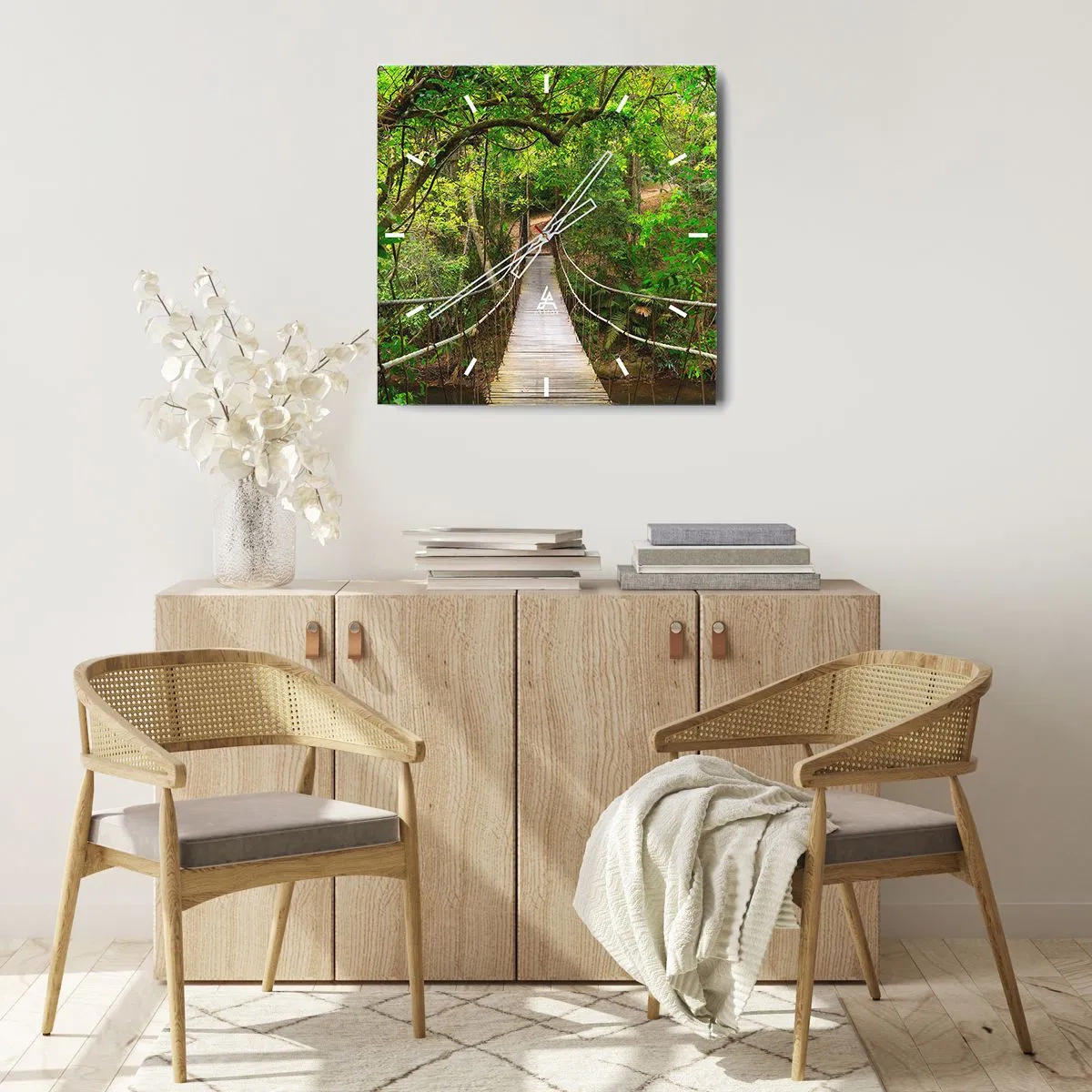 Horloge murale - Pendule murale - Un pont suspendu entouré d'une forêt tropicale verte - 30x30cm - Parce qu'il y a une plante grimpante dans le jardin - Décoration murale moderne pour le salon et la chambre ARTTOR