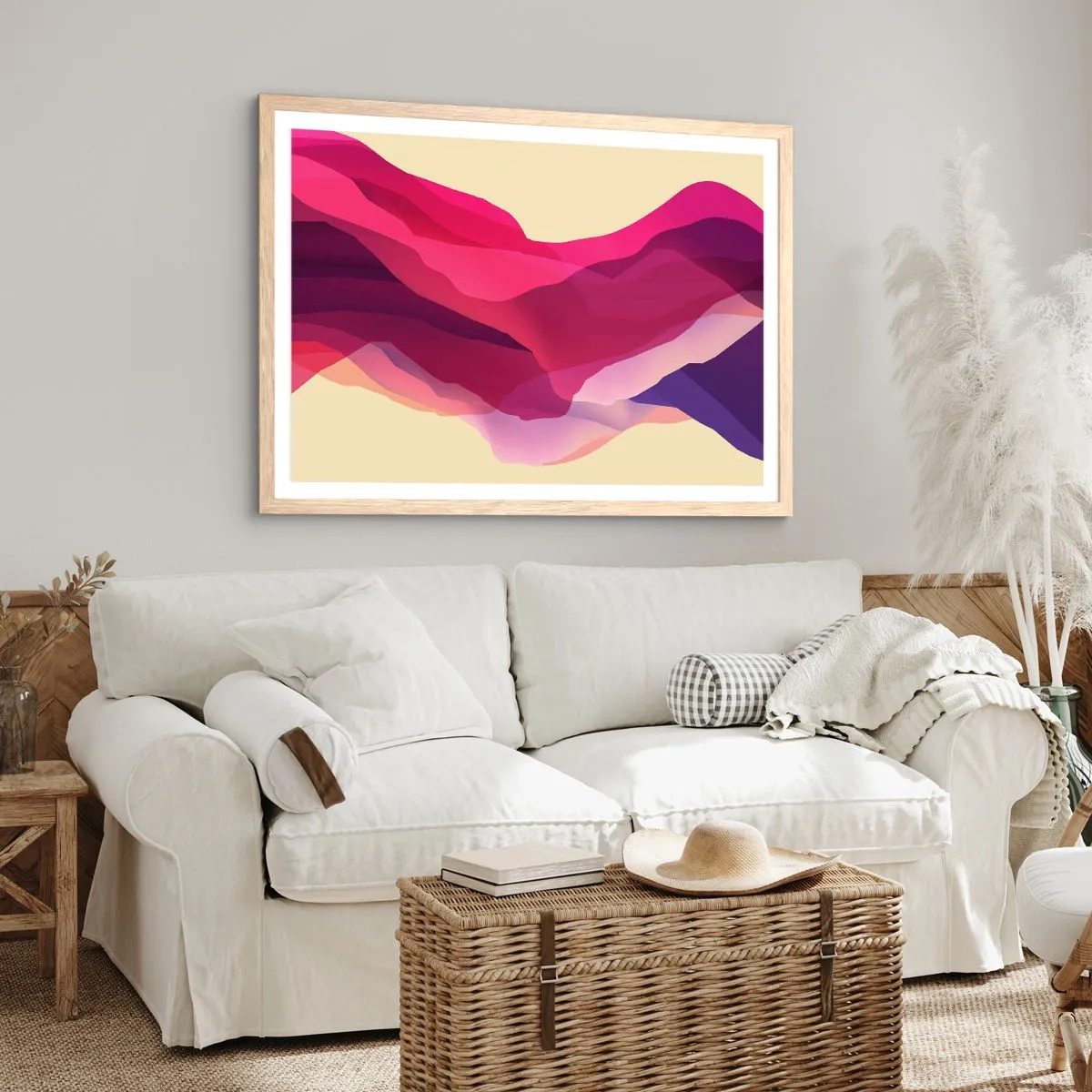 Affiche dans un chêne clair - Poster - Vagues pourpre - 100x70 cm