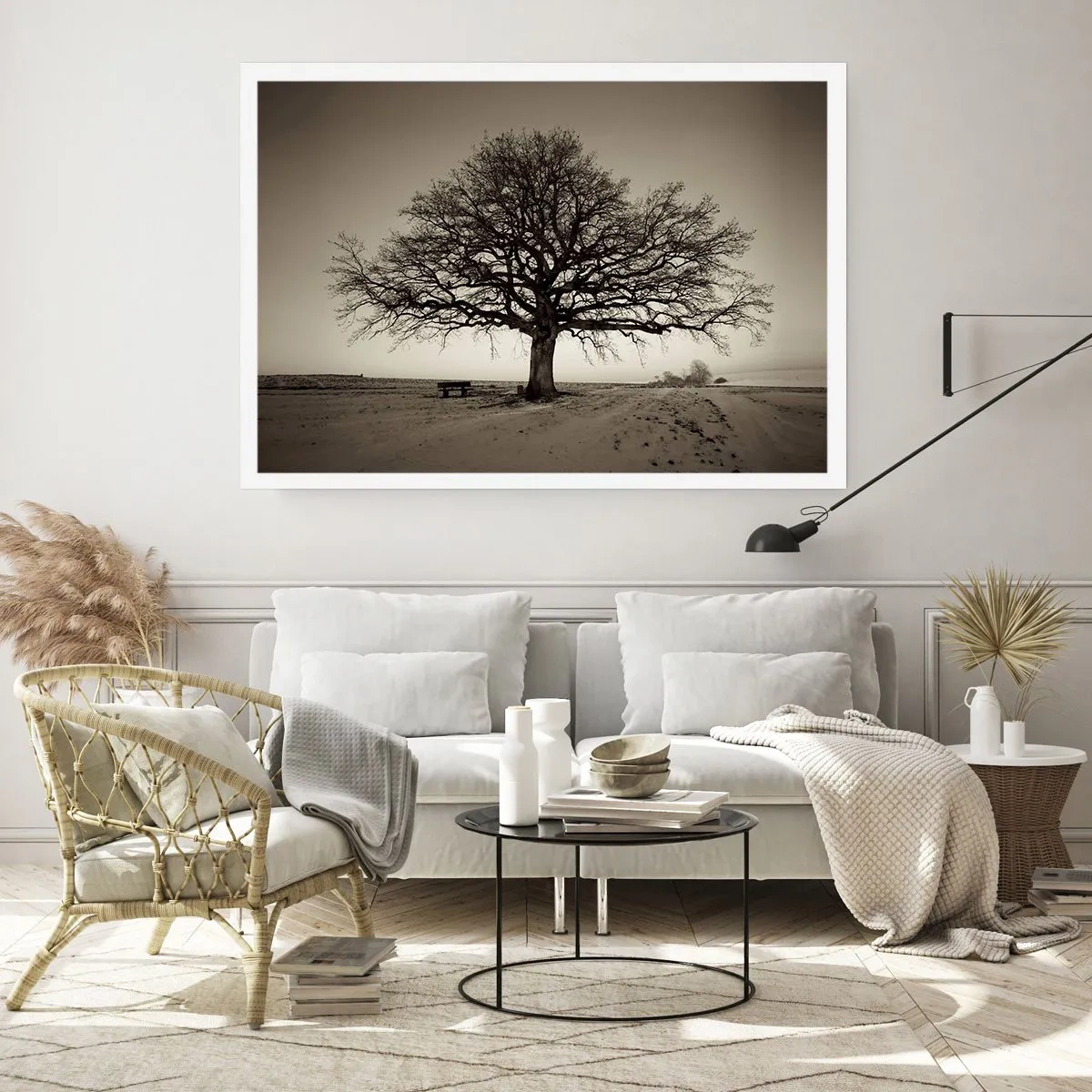 Affiche - Poster - Un arbre solitaire dans un champ de sépia - 100x70cm - D'ici à l'éternité - Décoration murale moderne pour le salon et la chambre ARTTOR