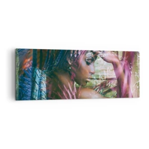 Impression sur toile - Image sur toile - Portrait d'une femme entourée d'une végétation exotique - 140x50cm - Dame Nature dans la jungle - Décoration murale moderne pour le salon et la chambre ARTTOR