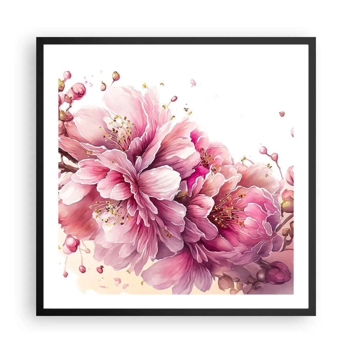 Affiche dans un cadre noir - Poster - Fleur florissante de cerisier - 60x60 cm