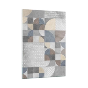 Impression sur verre - Image sur verre - Composition géométrique abstraite avec différentes formes et nuances de gris. - 50x70cm - Fantaisie de la céramique  - Décoration murale moderne pour le salon et la chambre ARTTOR