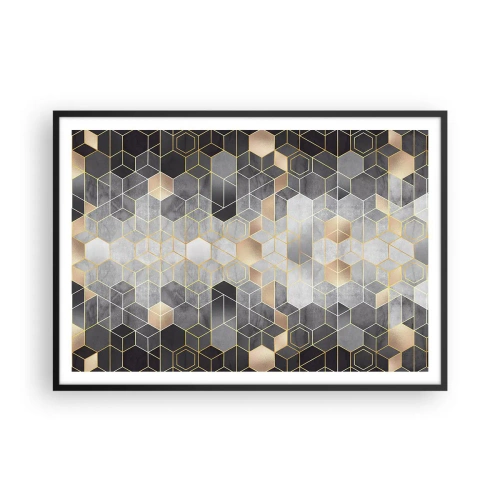 Affiche dans un cadre noir - Poster - Motif géométrique dans des tons dorés - 100x70cm - Composition de diamants - Décoration murale moderne pour le salon et la chambre ARTTOR