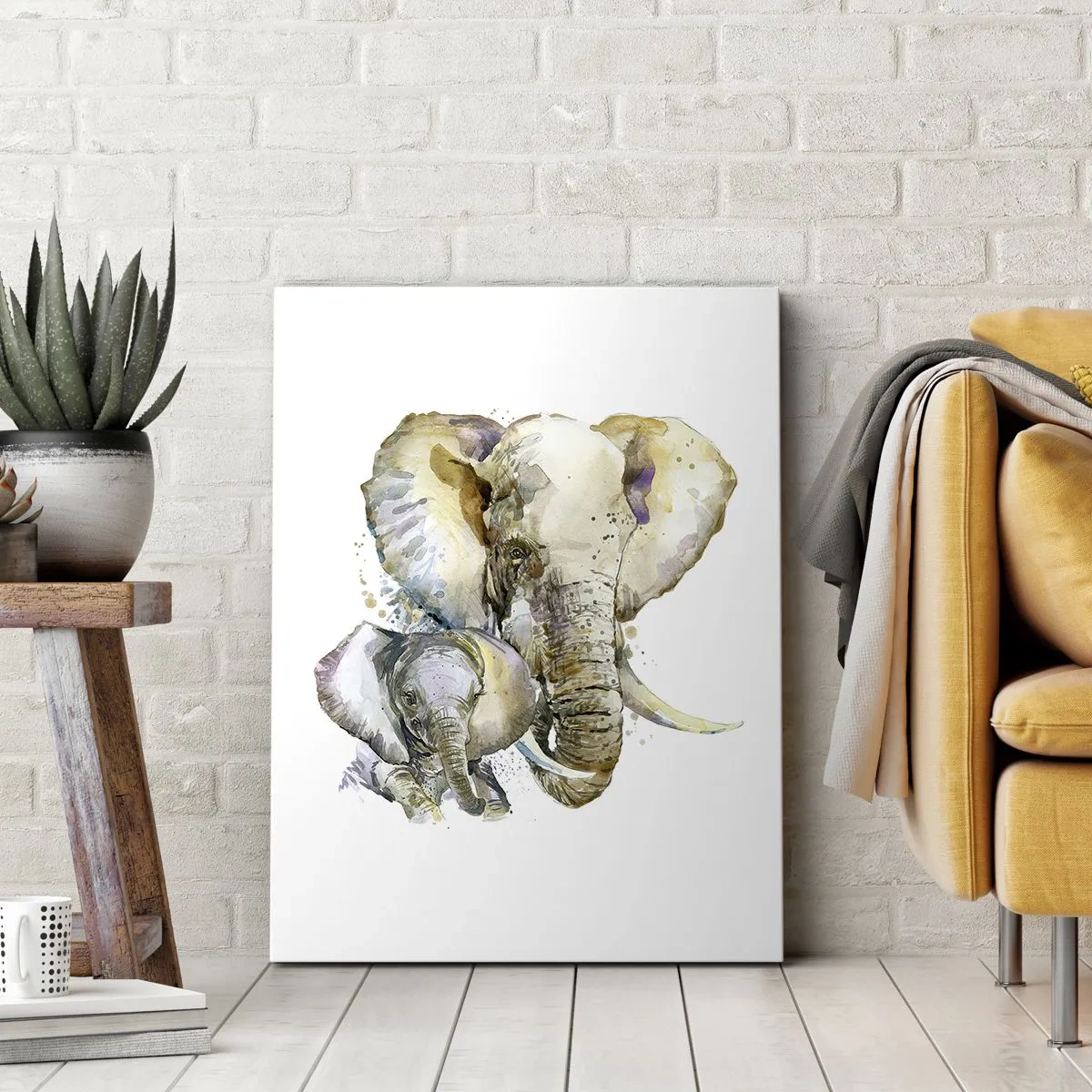 Impression sur toile - Image sur toile - Éléphants à l'aquarelle aux couleurs subtiles - 50x70cm - Rien ne peut égaler maman - Décoration murale moderne pour le salon et la chambre ARTTOR