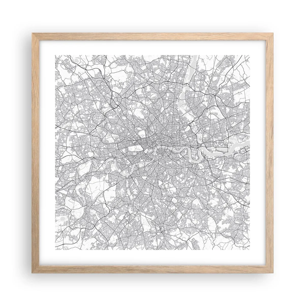 Affiche dans un chêne clair - Poster - Carte du labyrinthe londonien - 50x50 cm