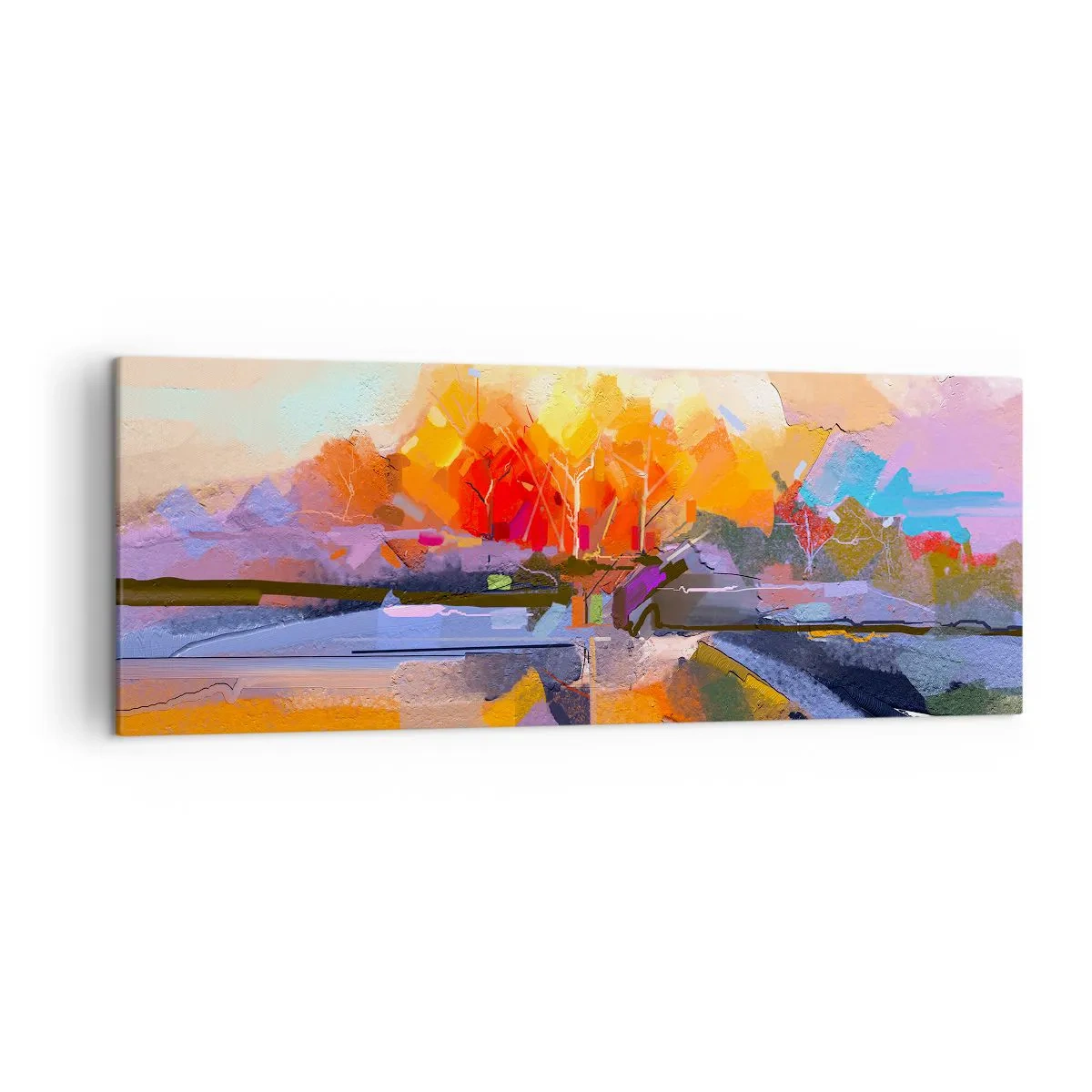 Impression sur toile - Image sur toile - Un paysage abstrait aux couleurs d'automne intenses. - 140x50cm - L'automne est arrivé - Décoration murale moderne pour le salon et la chambre ARTTOR
