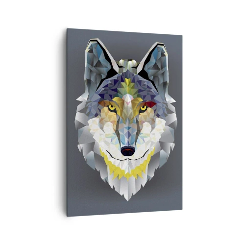 Impression sur toile - Image sur toile - Image géométrique d'un loup sur fond gris - 70x100cm - On parle du loup - Décoration murale moderne pour le salon et la chambre ARTTOR