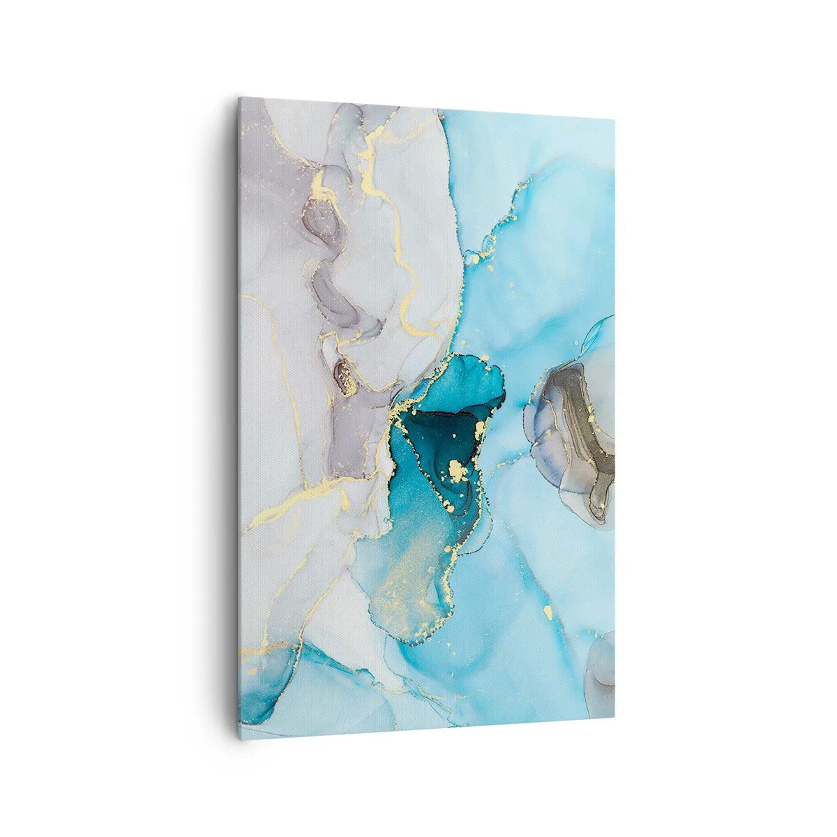 Impression sur toile - Image sur toile - Abstraction dans les tons de bleu et d'or avec des lignes subtiles - 80x120cm - Etude de la rencontre gris et turquoise - Décoration murale moderne pour le salon et la chambre ARTTOR