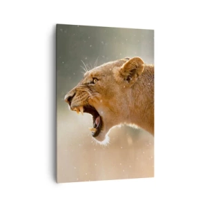 Impression sur toile - Image sur toile - Portrait d'une lionne rugissante à la lumière naturelle - 70x100cm - Essayez  de ne pas écouter - Décoration murale moderne pour le salon et la chambre ARTTOR
