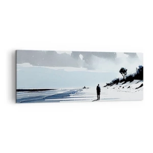 Impression sur toile - Image sur toile - Une silhouette solitaire marchant sur une plage déserte - 140x50cm - Seul à seul - Décoration murale moderne pour le salon et la chambre ARTTOR