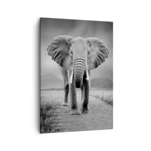 Impression sur toile - Image sur toile - Un puissant éléphant dans la savane aux tons monochromes - 50x70cm - Les hôtes vous saluent - Décoration murale moderne pour le salon et la chambre ARTTOR