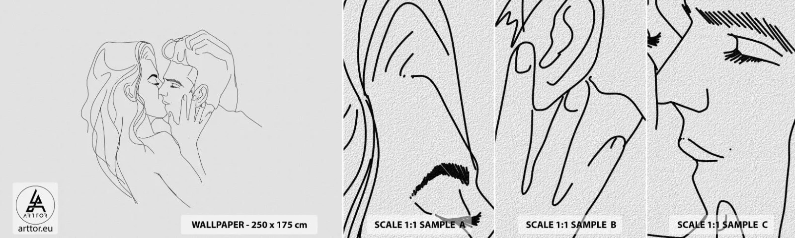 Échantillon de Papier Peint Autocollant Deluxe Sticker - La même ligne - Graphique, Couple amoureux, Baiser - 100x30 cm