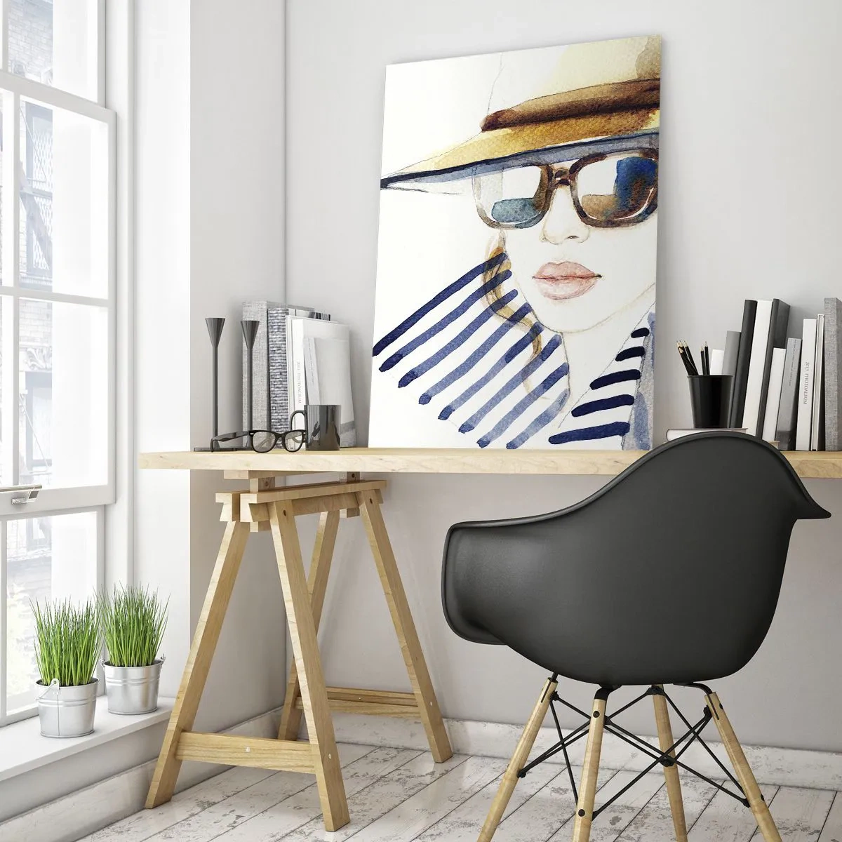 Impression sur verre - Image sur verre - Portrait d'une femme portant un chapeau et des lunettes de soleil - 80x120cm - La Floride vous souhaite la bienvenue ! - Décoration murale moderne pour le salon et la chambre ARTTOR