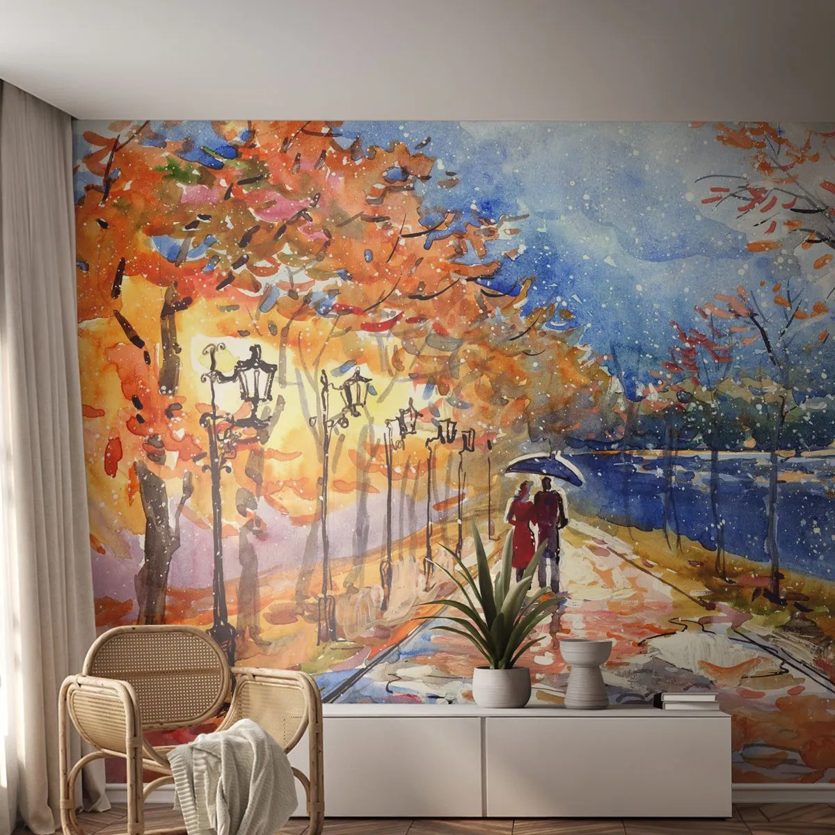 Papier Peint Photo Premium Sand - Ensemble jusqu'au bout du temps - Paysage, l'avenue du Parc, Des arbres - 350x256 cm
