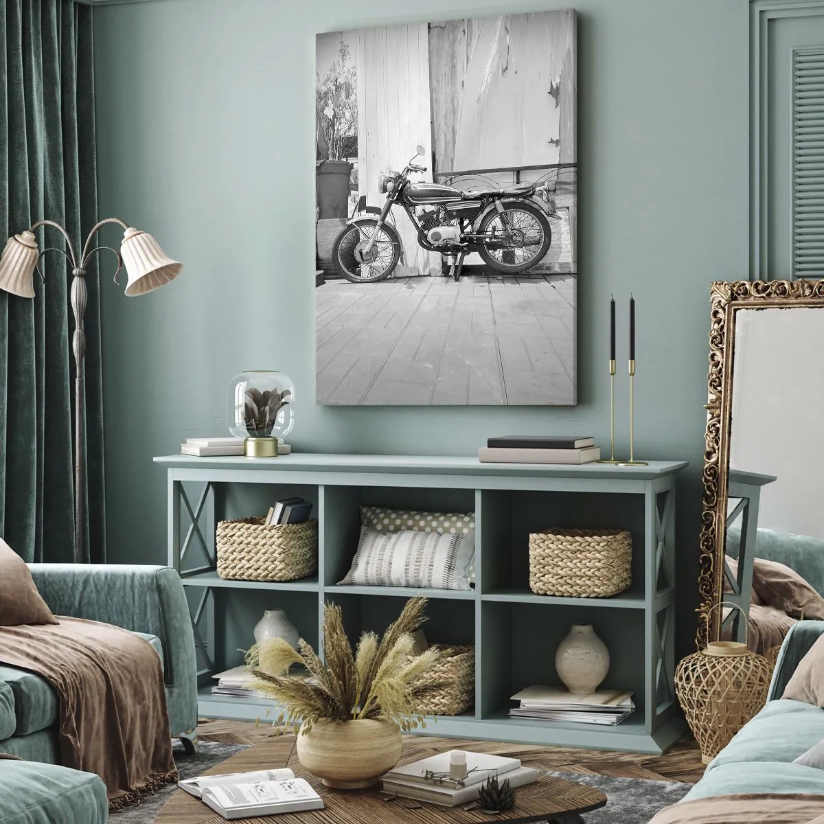 Impression sur toile - Image sur toile - Photo en noir et blanc d'une moto classique - 50x70cm - Classique au dessus de tout - Décoration murale moderne pour le salon et la chambre ARTTOR