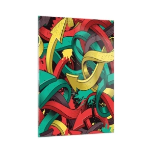 Impression sur verre - Image sur verre - Abstraction colorée avec des flèches dynamiques et du mouvement - 50x70cm - Quel chemin vers le but ? - Décoration murale moderne pour le salon et la chambre ARTTOR