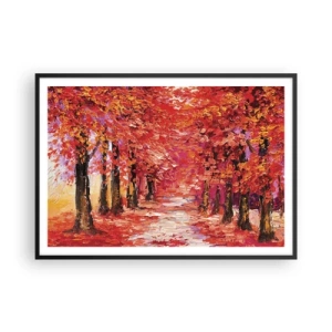 Affiche dans un cadre noir - Poster - Une ruelle pittoresque aux couleurs d'automne dans le style impressionniste - 100x70cm - Impression d'automne - Décoration murale moderne pour le salon et la chambre ARTTOR