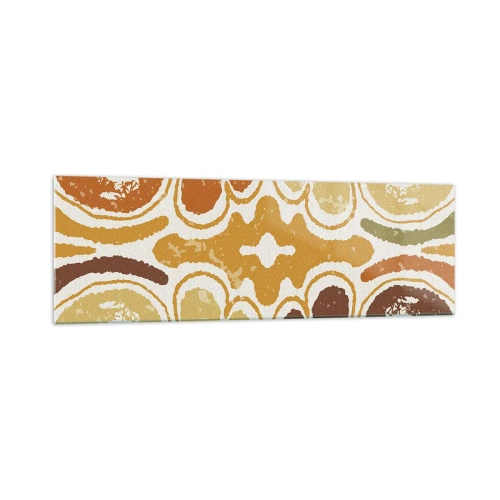 Impression sur verre - Image sur verre - Motifs abstraits chaleureux dans les tons jaunes et bruns - 160x50cm - Abstraction sentimentale - Décoration murale moderne pour le salon et la chambre ARTTOR