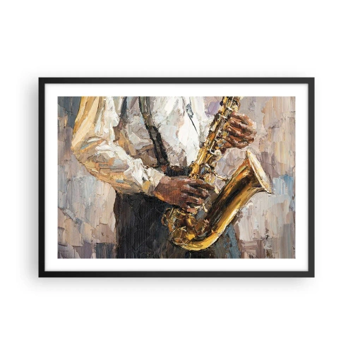 Affiche dans un cadre noir - Poster - Un musicien jouant du saxophone dans un style artistique - 70x50cm - C'est l'heure du solo - Décoration murale moderne pour le salon et la chambre ARTTOR
