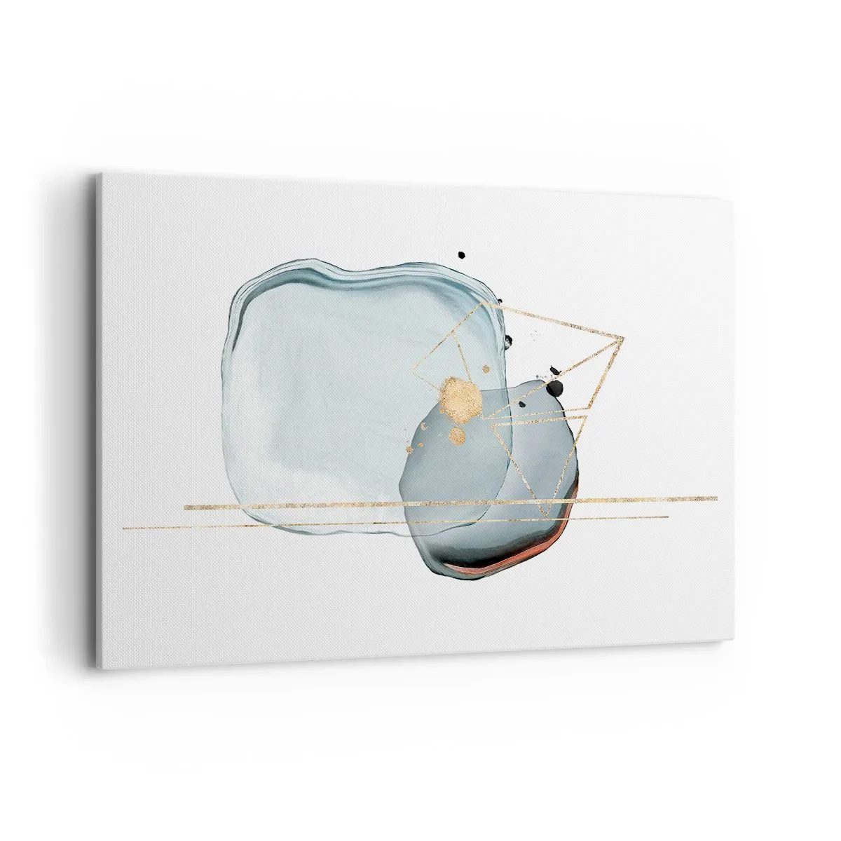 Impression sur toile - Image sur toile - Formes abstraites dans des tons de bleu et d'or sur fond blanc - 120x80cm - Etude des gouttes - Décoration murale moderne pour le salon et la chambre ARTTOR