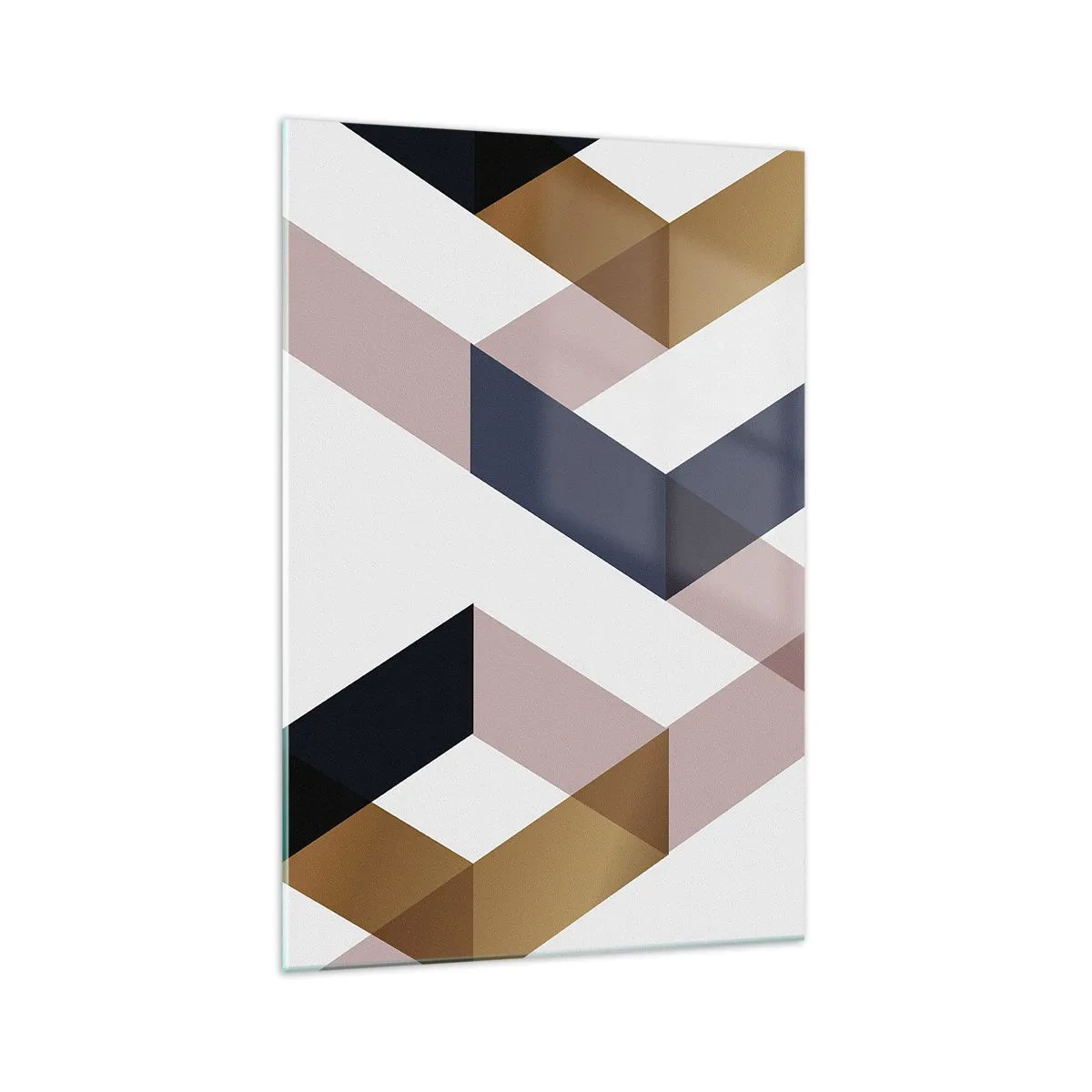 Impression sur verre - Image sur verre - Motifs géométriques dans les tons or et bleu marine - 70x100cm - Plats et angles - Décoration murale moderne pour le salon et la chambre ARTTOR