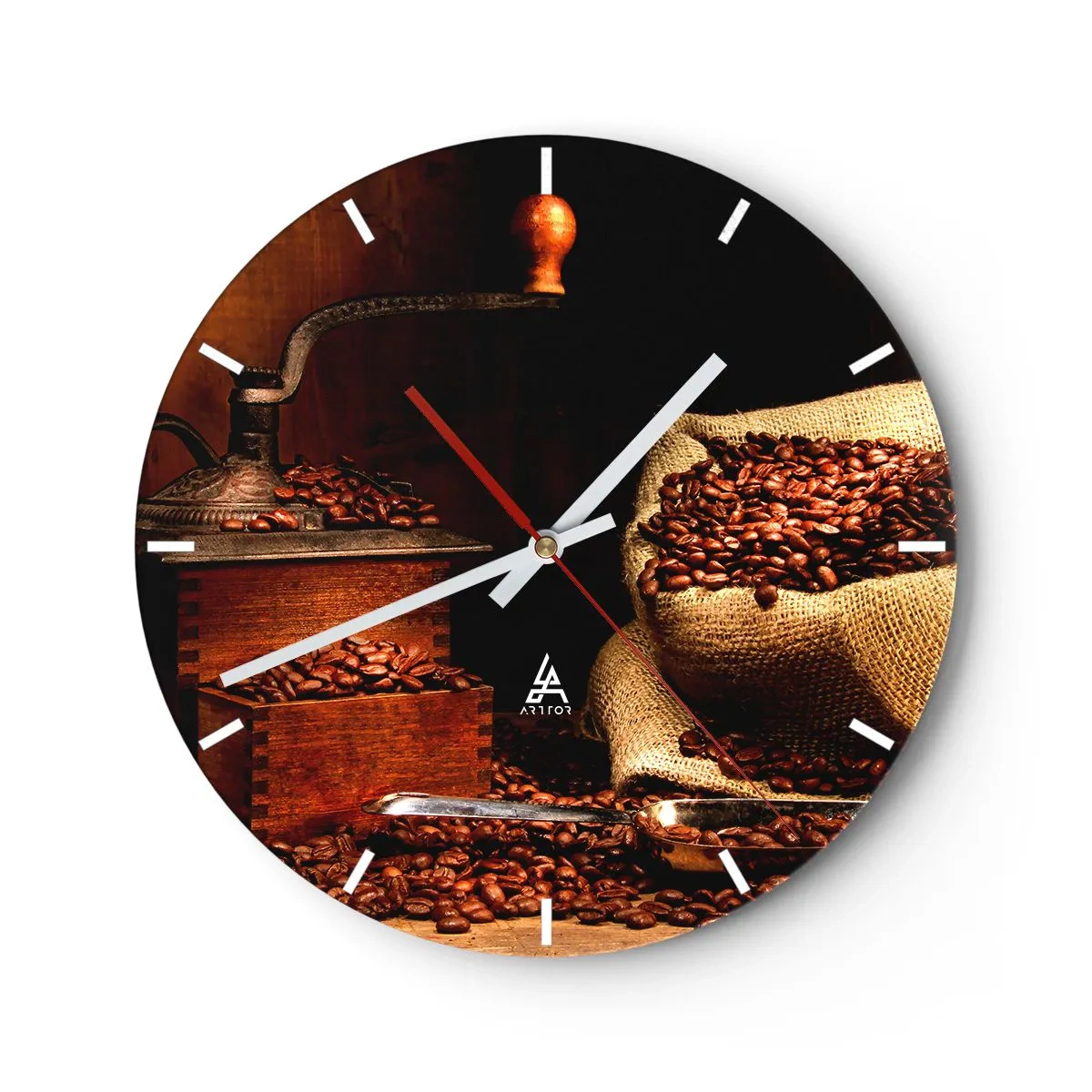 Horloge murale - Pendule murale - Nature morte avec grains de café et moulin - 40x40 cm