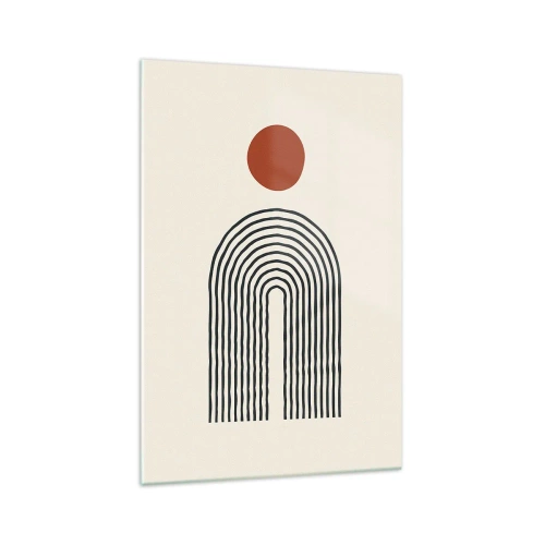 Impression sur verre - Image sur verre - Motif abstrait moderne avec des lignes et un cercle rouge - 70x100cm - Le magnétisme des formes et des couleurs - Décoration murale moderne pour le salon et la chambre ARTTOR