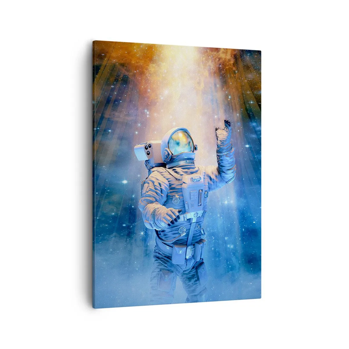 Impression sur toile - Image sur toile - Un astronaute à la lumière d'une explosion cosmique pleine d'étoiles - 50x70cm - Enfin arrivé - Décoration murale moderne pour le salon et la chambre ARTTOR