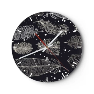 Horloge murale - Pendule murale - Plumes blanches sur fond noir avec des détails délicats - 30x30cm - Toile de plumes - Décoration murale moderne pour le salon, la cuisine et la chambre ARTTOR