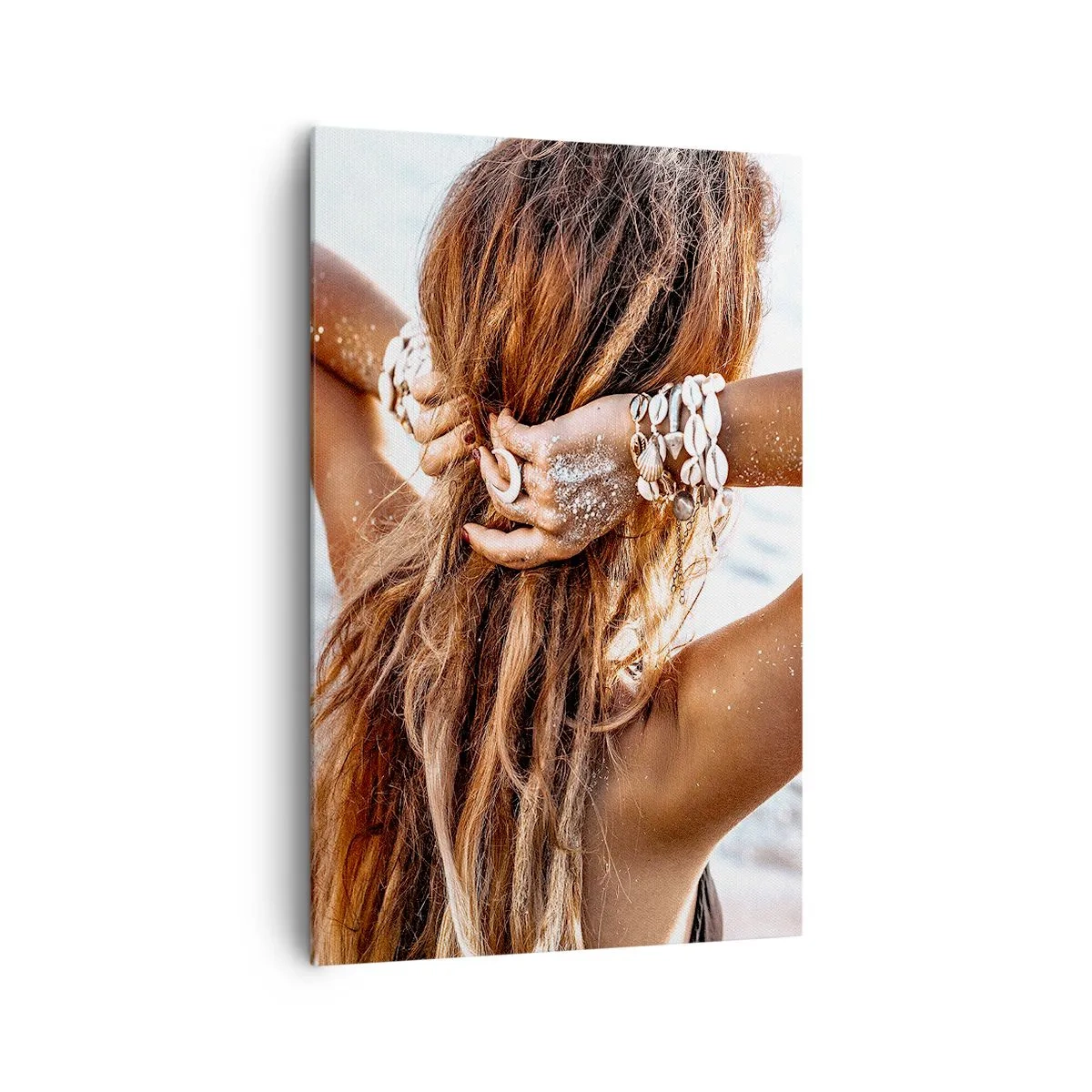Impression sur toile - Image sur toile - Une femme sur la plage avec ses cheveux flottant au soleil - 80x120cm - La soeur de l'eau et du soleil - Décoration murale moderne pour le salon et la chambre ARTTOR