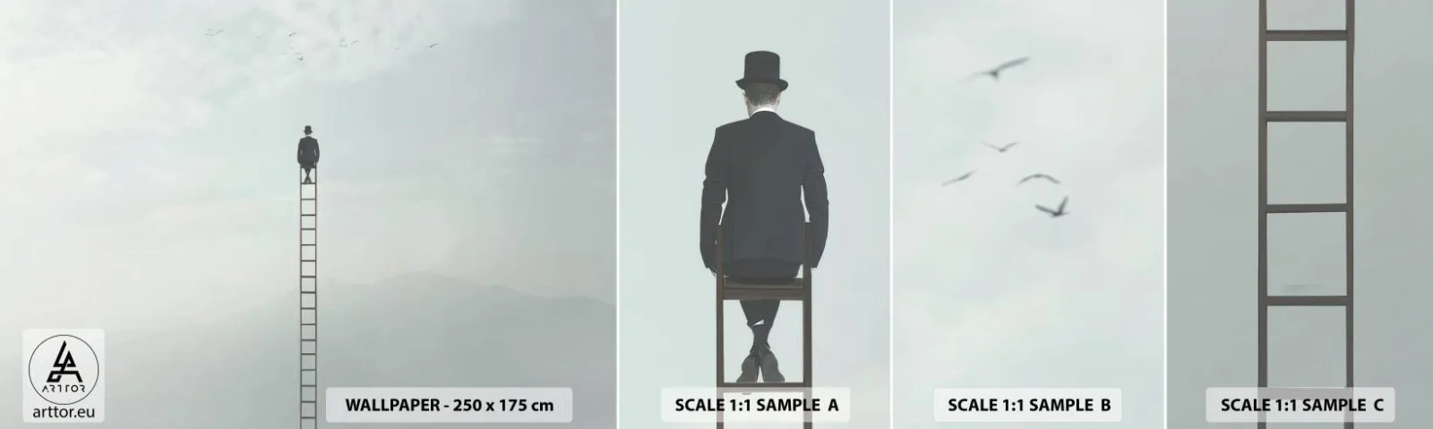 Échantillon de Papier Peint Autocollant Deluxe Sticker - Se soulever au-dessus - Abstraction, Homme, Morceau - 100x30 cm