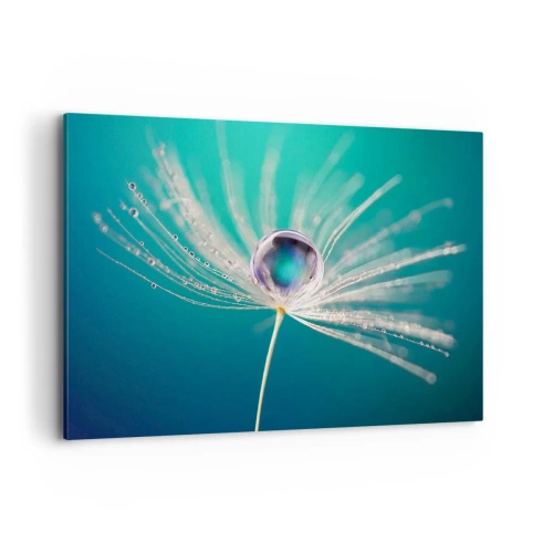 Impression sur toile - Image sur toile - Macro d'une goutte d'eau sur une délicate graine de pissenlit - 120x80cm - Moment mystique - Décoration murale moderne pour le salon et la chambre ARTTOR