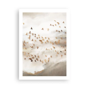 Affiche - Poster - Une volée d'oiseaux flottant parmi les nuages brumeux - 50x70cm - Il est l'heure… - Décoration murale moderne pour le salon et la chambre ARTTOR