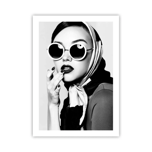 Affiche - Poster - Portrait d'une femme portant des lunettes de soleil et un foulard - 50x70cm - Salutations des années 60 - Décoration murale moderne pour le salon et la chambre ARTTOR