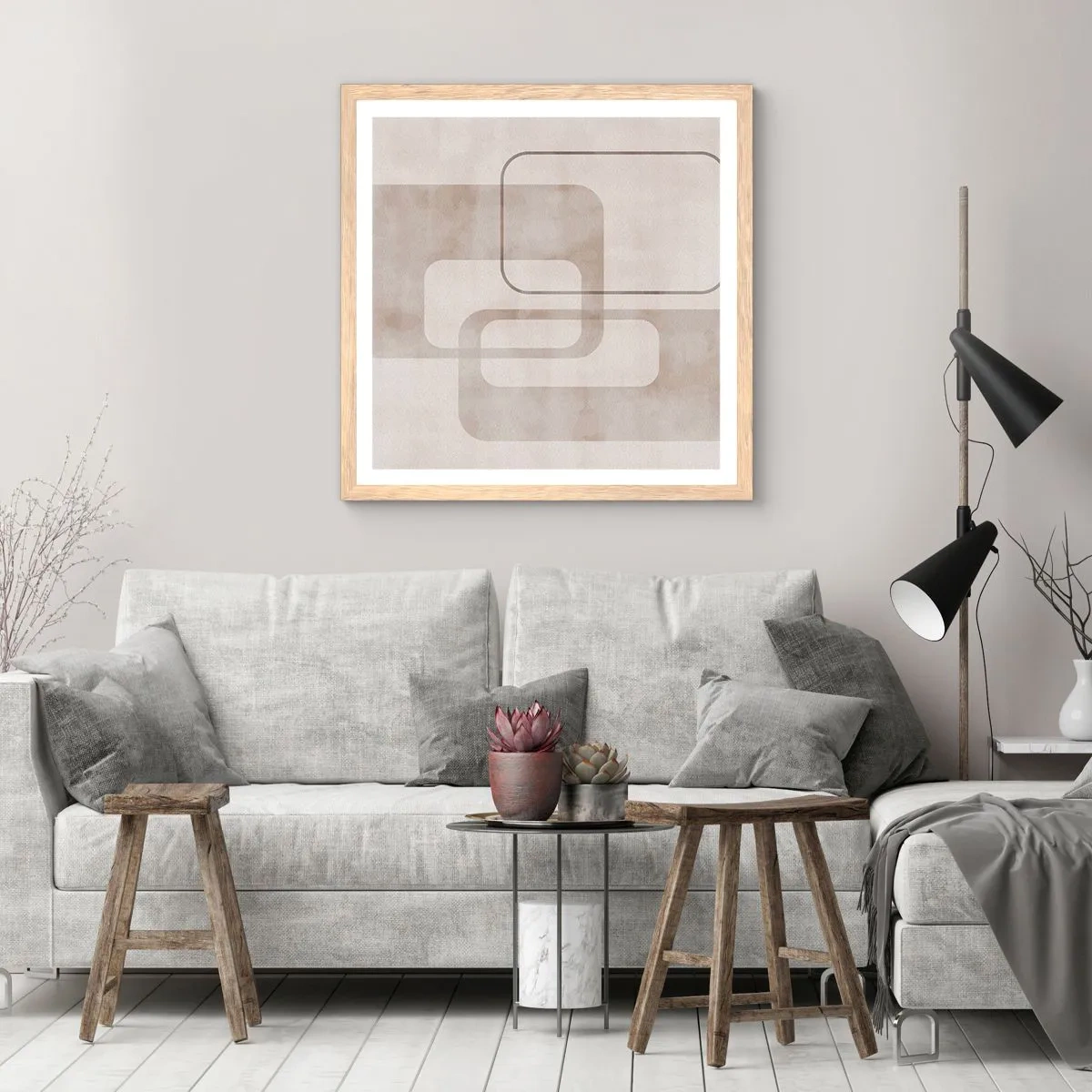 Affiche dans un chêne clair - Poster - Fugue géométrique - 40x40 cm