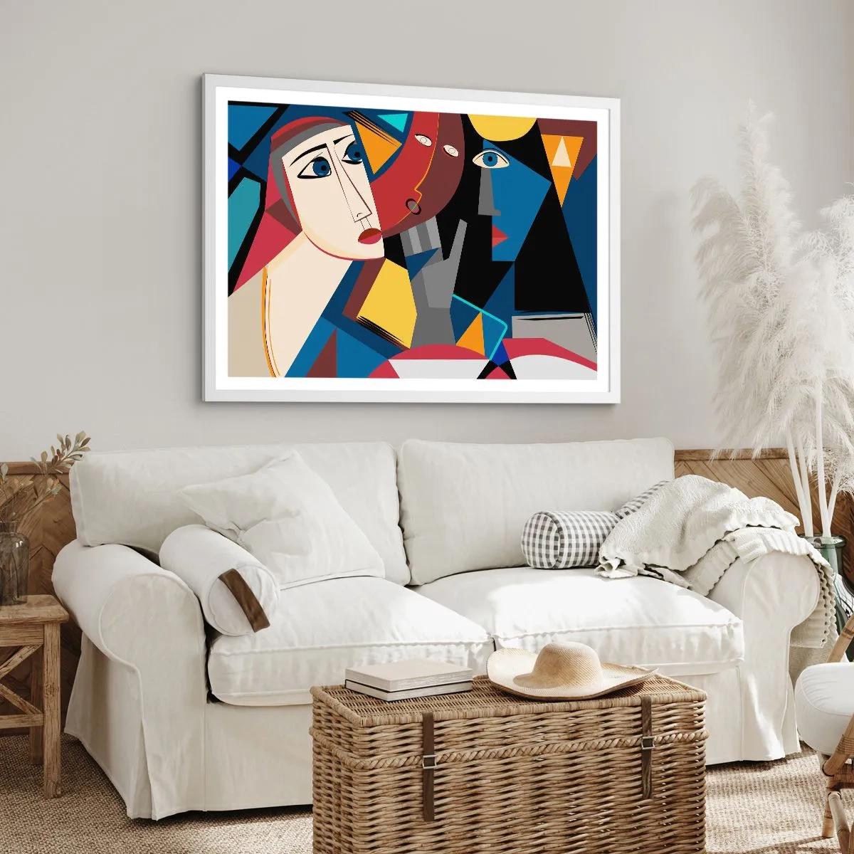 Affiche dans un cadre blanc - Poster - Une conversation entre cubistes - 70x50 cm