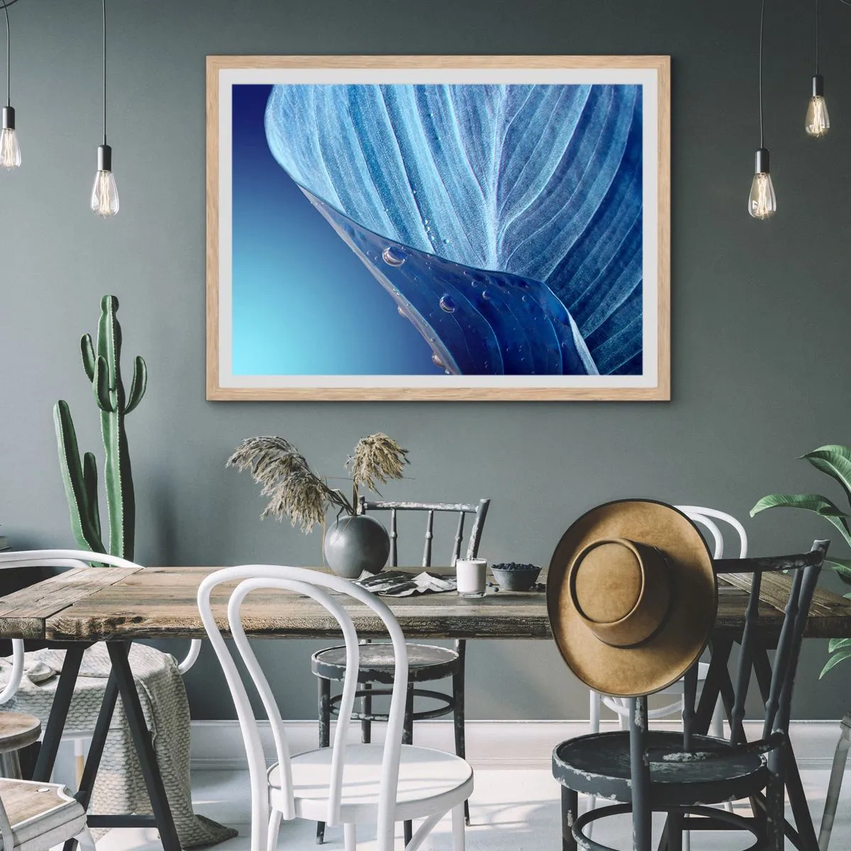 Affiche dans un chêne clair - Poster - Gouttes cachées du bleu - 100x70 cm