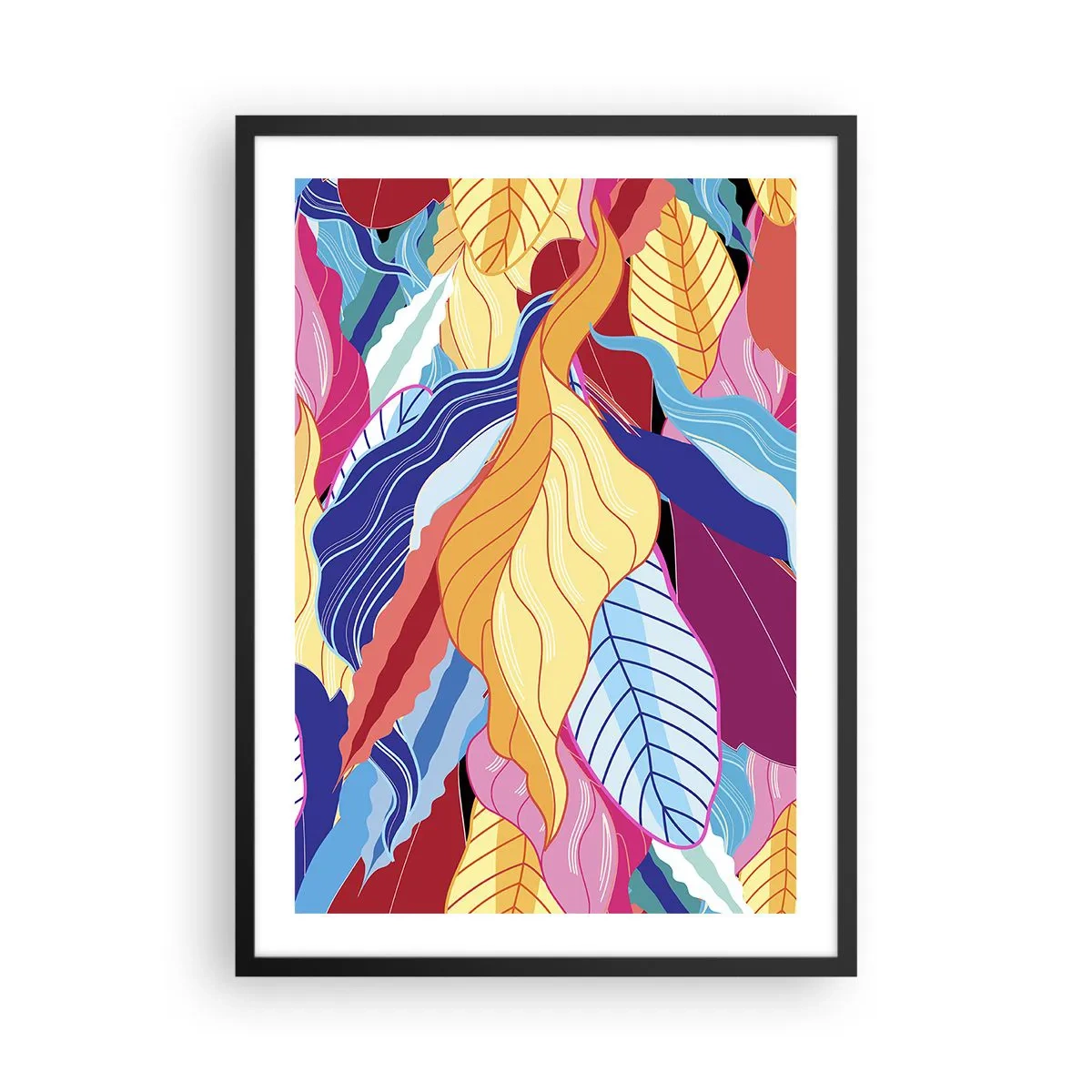 Affiche dans un cadre noir - Poster - Feuilles colorées dans un style abstrait - 50x70cm - Un désordre coloré - Décoration murale moderne pour le salon et la chambre ARTTOR
