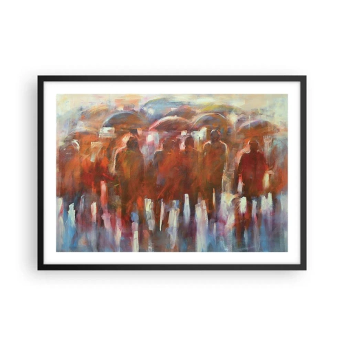 Affiche dans un cadre noir - Poster - Une foule de personnes avec des parapluies dans un décor pluvieux et artistique - 70x50cm - Identiques sous la pluie et dans le brouillard - Décoration murale moderne pour le salon et la chambre ARTTOR
