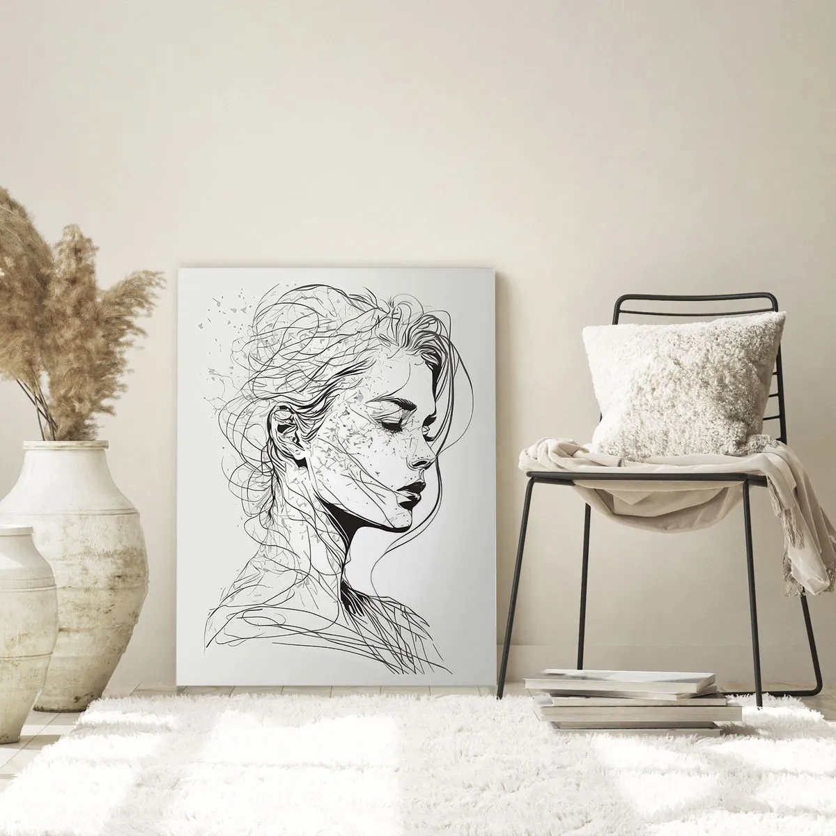 Impression sur verre - Image sur verre - Un croquis en noir et blanc d'une femme aux yeux fermés dans une ligne délicate. - 50x70cm - Portrait en pensée - Décoration murale moderne pour le salon et la chambre ARTTOR